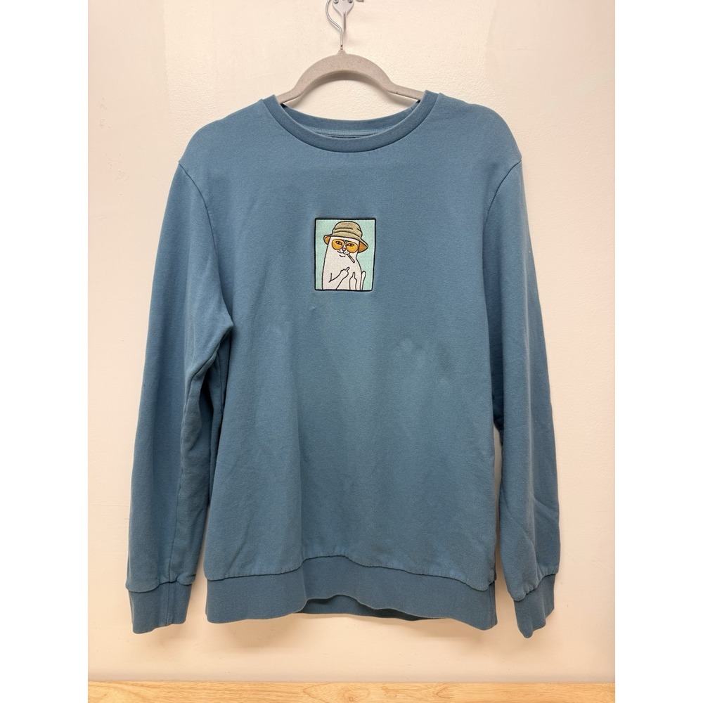 RIPNDIP Sweatshirt Mens Medium Blue Fleece Crewneck Pullover Cat Graphic #69